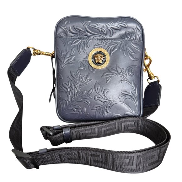 Versace Embossed Blue Calf Leather Shoulder Crossbody Messenger Bag, 1002885 - Picture 11 of 16